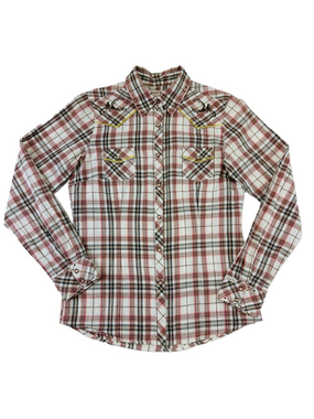 Cowgirl Up Plaid Western Snap Shirt Small Pink Gold Lurex Rodeo Western Country